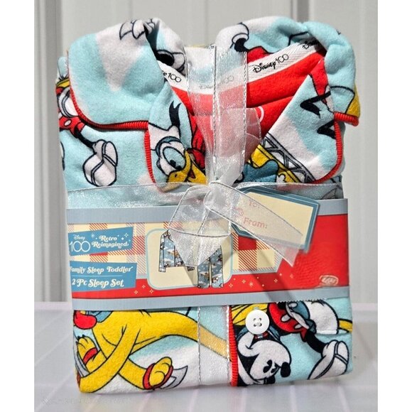 Disney 100 Retro Reimagined Size 12 Months Blue Mickey & Friends 2 Pc Pajama Set - Picture 2 of 6